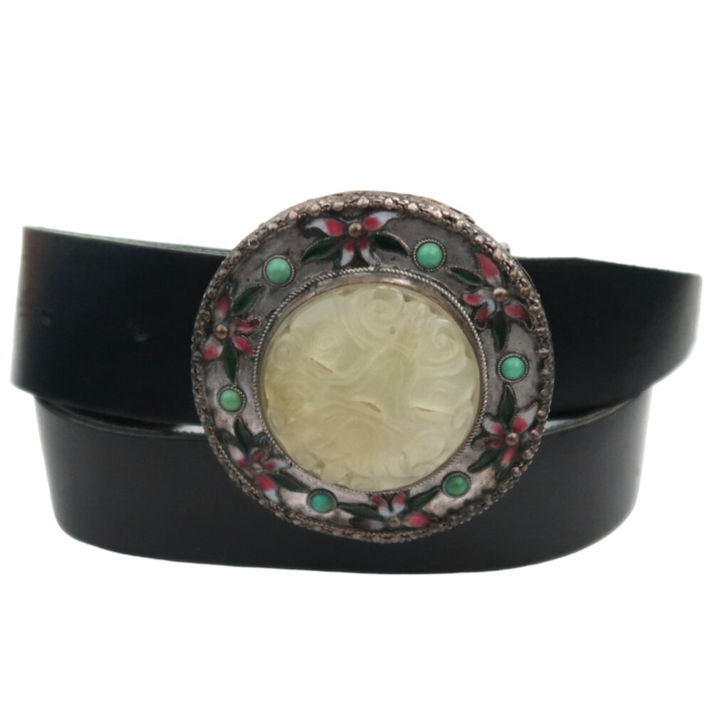 MELAMED black leather belt w round buckle
